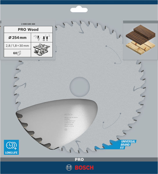 Bosch Kreissägeblatt Pro Wood 254 x 30 mm / 60 Zähne