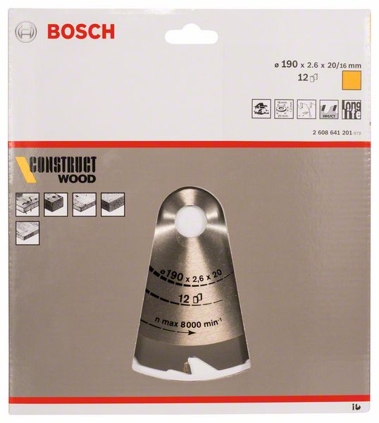 Bosch Kreissägeblatt Construct Wood 190 x 20/16 mm / 12 Zähne