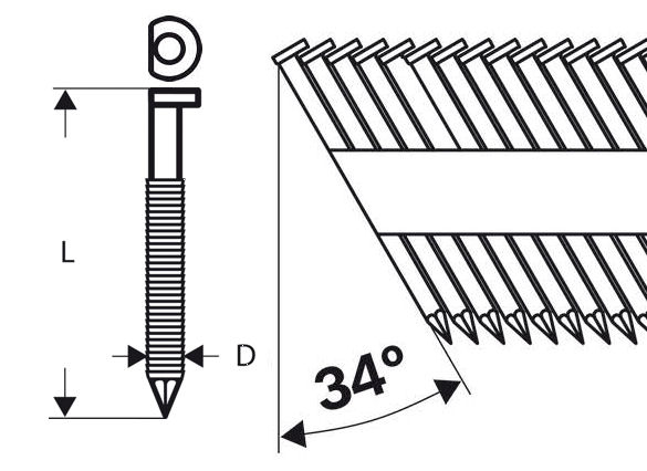 D-Kopf Streifennägel 34° ring, blank für GSN 90-34 DK