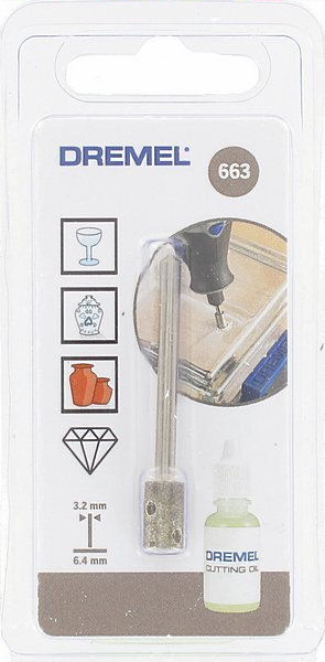 Dremel 663 Diamant Glasbohrer Ø 6,4 mm inkl. Kühlöl