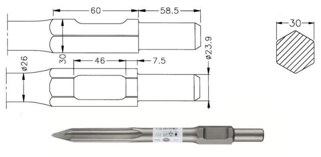 Bosch Spitzmeißel mit SW 30 Sechskantaufnahme