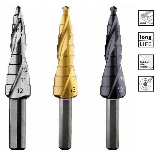 Stufenbohrer 9-stufig, 3-Flächen-Schaft in Industriequalität