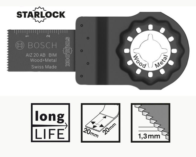 Bosch Starlock Bimetall Tauchsägeblatt AIZ 20 AB Holz und Metall 20 mm