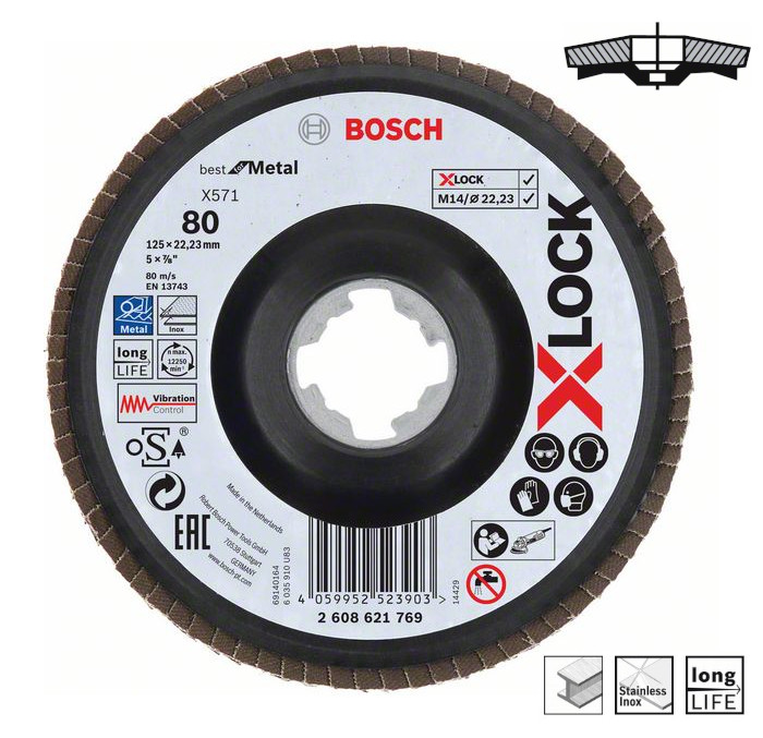 Bosch X-Lock Fächerschleifscheiben Korn 80